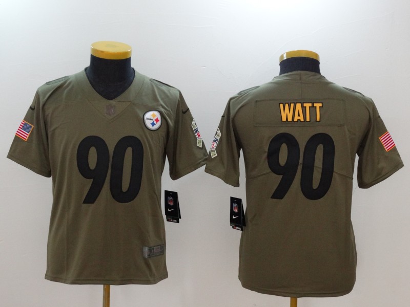 Women Pittsburgh Steelers #90 Watt Nike Olive Salute To Service Limited NFL Jerseys->women nfl jersey->Women Jersey